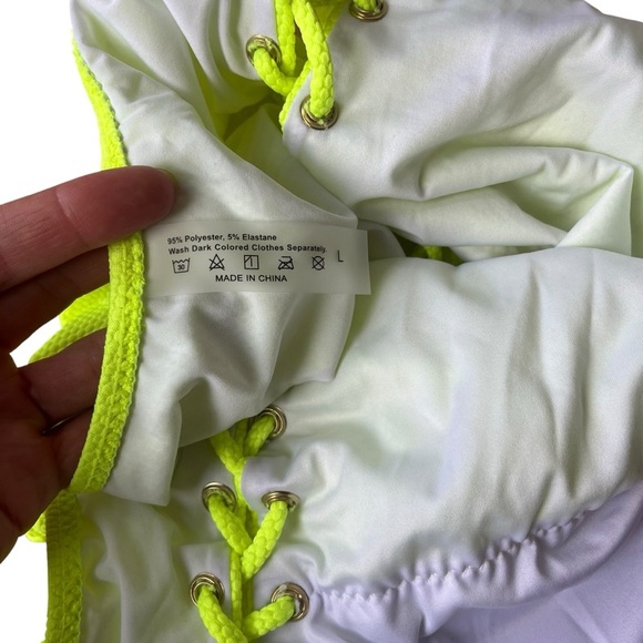Neon Green One Piece Swimsuit L Lace Up Side Cutout Crisscross Back Bathing Suit - Picture 6 of 7
